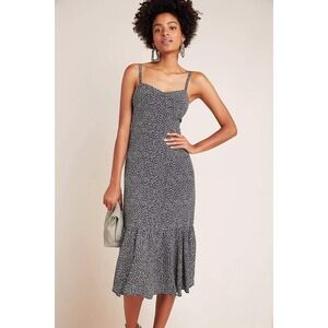 Anthropologie Tina Flounced Midi Dress Black White Animal Print Women's Size 8